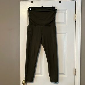 HIGHDAYS Fleece Lined Maternity Leggings with Pockets - Green